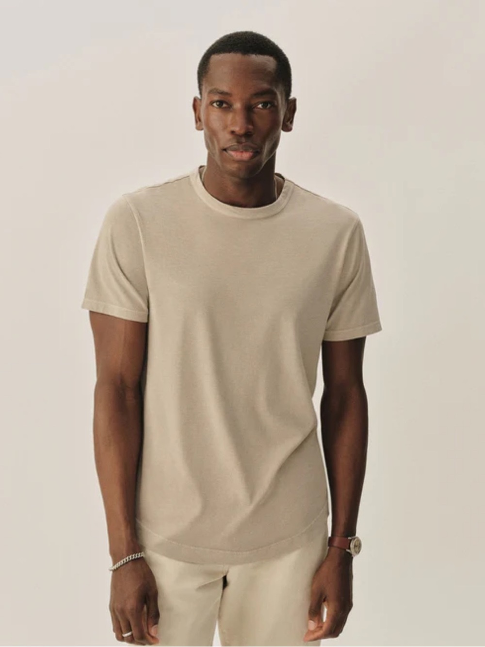 Buck Mason white sand slub curved hem tee shirt size Xl new flaw